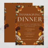 Brown Élégant Dîner Thanksgiving Invitation (Devant / Derrière)