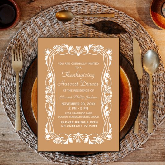 Brown Elegant Frontière Thanksgiving Invitation
