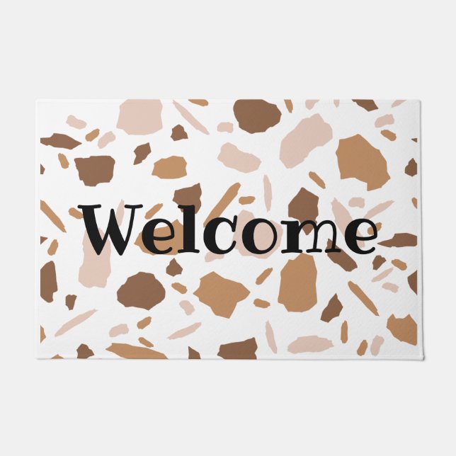 Brown en Beige Tan Terrazzo Deurmat (Voorkant)
