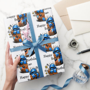 Brown en Blue Persoonlijke Verjaardagswens Cadeaupapier
