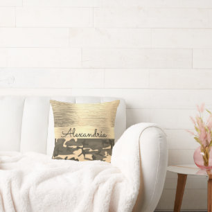 Brown en Tan Camo Shimmery Gold Kussen
