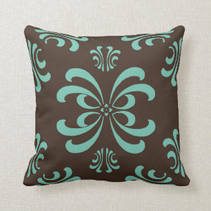Brown en Turquoise Nouveau Flourish Decor Pillow Kussen