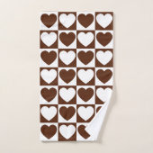 Brown et blanc À damiers Motif aux coeurs (Serviette à main)