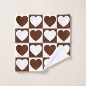 Brown et blanc À damiers Motif aux coeurs (Gant de toilette)