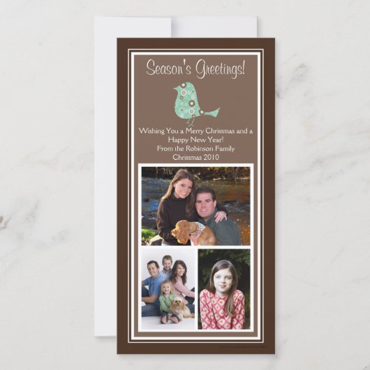 Brown et bleu Floral Bird Noël 3 Cartes photos (Devant)