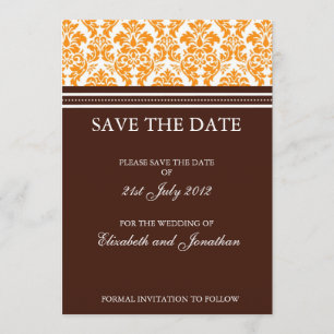 Brown et Orange Damask Enregistrer la date Carte p