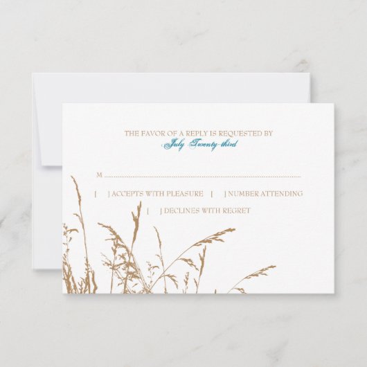Brown et Turquoise Sea Grass Beach Wedding rsvp (Devant)