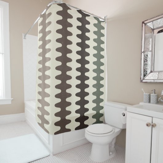 Brown et vert Retro Wavy Douche rideau (En situation)