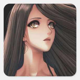 Brown Eyed Brunette Anime Meisje Vierkante Sticker