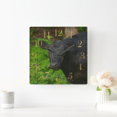 Brown Eyes - Steer and Forest Large Clock Vierkante Klok (Huis)