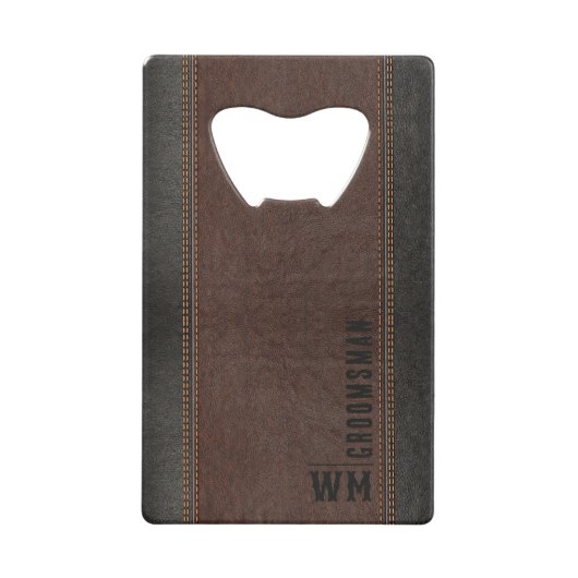 Brown Faux en cuir Monogramme Groomsman Cadeau (Devant)