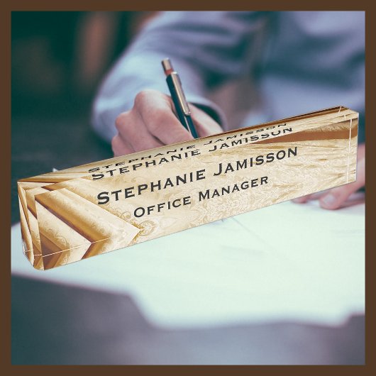 Brown Faux Fabric Nom et Titre Desk Nom Plaque