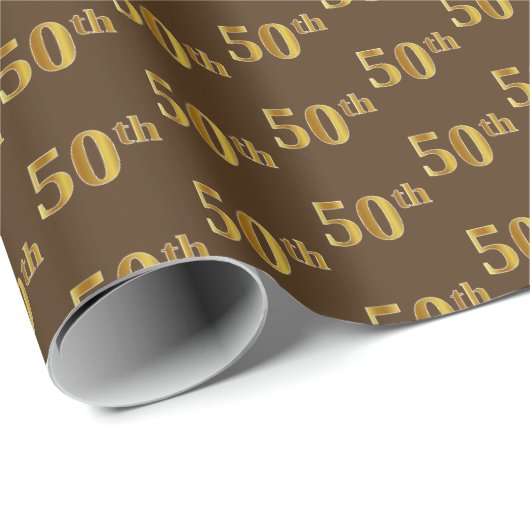 Brown, Faux Gold 50th (50ste) event Cadeaupapier (Rol Hoek)