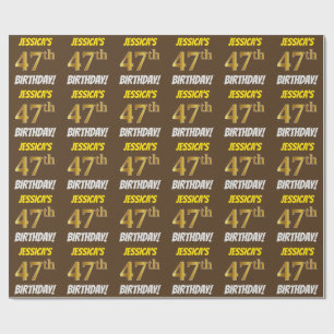 Brown, Faux/Imitation Gold, "47th BIRTHDAY" Cadeaupapier