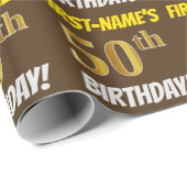 Brown, Faux/Imitation Gold, "50th BIRTHDAY" Cadeaupapier (Rol Hoek)