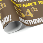 Brown, Faux/Imitation Gold, "54th BIRTHDAY" Cadeaupapier (Rol Hoek)