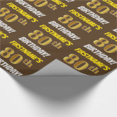 Brown, Faux/Imitation Gold, "80th BIRTHDAY" Cadeaupapier (Hoek)