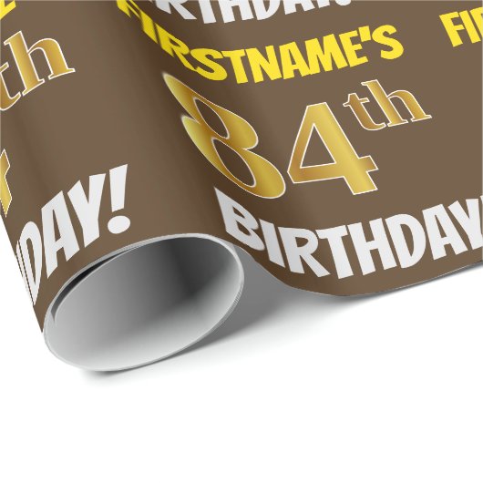Brown, Faux/Imitation Gold, "84th BIRTHDAY" Cadeaupapier (Rol Hoek)