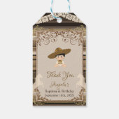 Brown Fiesta Doop Eerste Verjaardag Dank u Label Cadeaulabel (Achterkant)