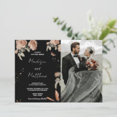 Brown Fleur Black Wedding Invitations avec photo (Debout devant)