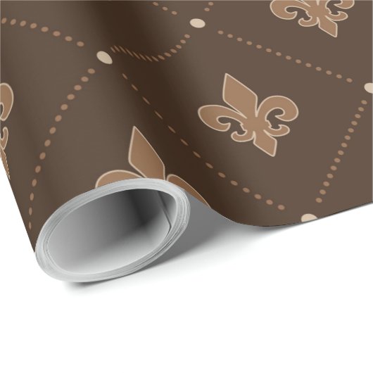 Brown Fleur De Lis French Damask Pattern Cadeaupapier (Rol Hoek)
