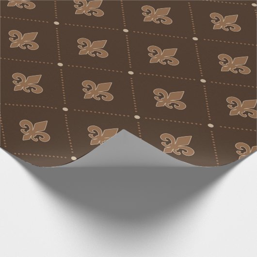 Brown Fleur De Lis French Damask Pattern Cadeaupapier (Hoek)