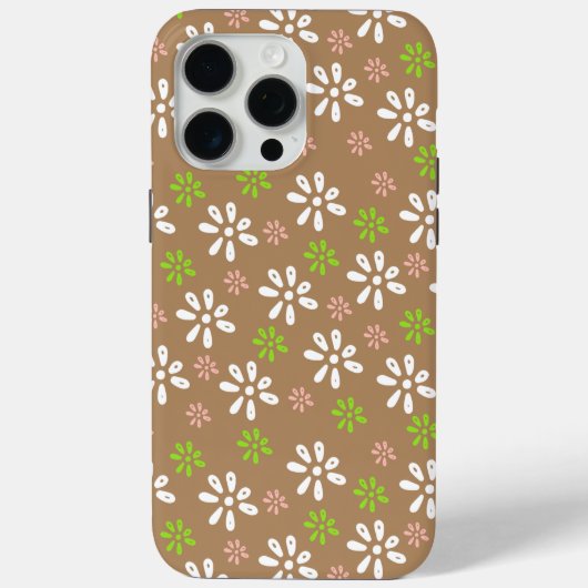 Brown Fleurs Motif iPhone 15 Pro Max Coque (Verso)