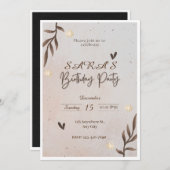 Brown Floral Aquarelle Feuilles Invitation d'anniv (Devant / Derrière)