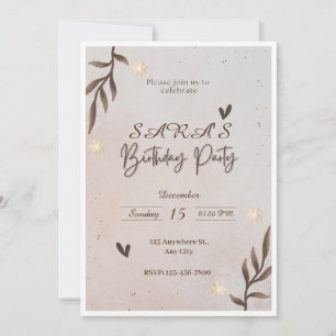 Brown Floral Aquarelle Feuilles Invitation d'anniv