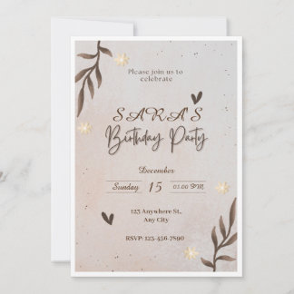 Brown Floral Aquarelle Feuilles Invitation d'anniv