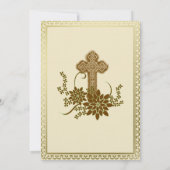 Brown Floral Cross Faire-part de mariage catholiqu (Dos)