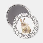 Brown Floral Easter Rabbit Magneet (Voorkant / Achterkant)