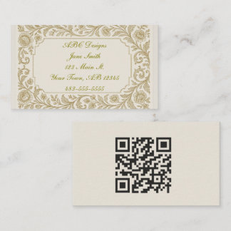 Brown Floral Motif QR Code Cartes de visite