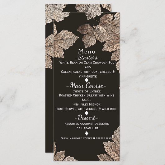 Brown foncé et bronze Feuille Rustic Fall Menu (Devant / Derrière)