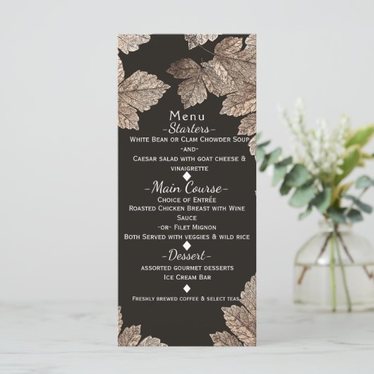 Brown foncé et bronze Feuille Rustic Fall Menu (Debout devant)
