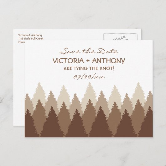 Brown Forest Range Woodland Bruiloft Save The Date Briefkaart (Voorkant / Achterkant)