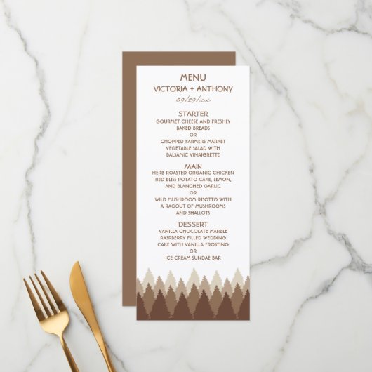 Brown Forest Range Woodland Menu Mariage (Devant/Arrière en situation)