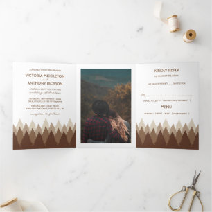 Brown Forest Range Woodland Wedding Suite Drieluik Uitnodiging