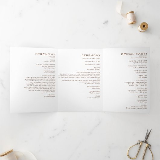 Brown Formal Rose Floral Triple Wedding Programme (Intérieur)