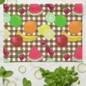 Brown Gingham Check with Fruit Pattern Theedoek (Gevouwen)