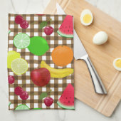 Brown Gingham Check with Fruit Pattern Theedoek (Quarter Fold)