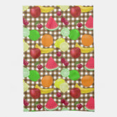 Brown Gingham Check with Fruit Pattern Theedoek (Verticaal)