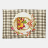 Brown Gingham Herfst Harvest Basket Theedoek (Horizontaal)