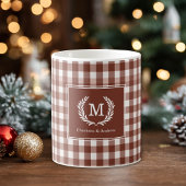 Brown Gingham Monogram Crest Custom Koffiemok