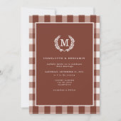 Brown Gingham Monogram Crest Kaart (Voorkant)