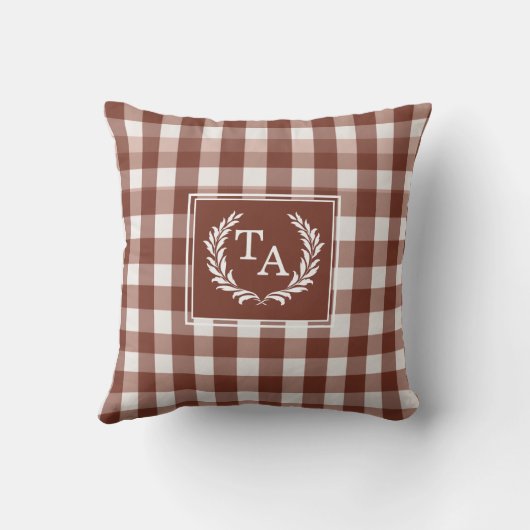 Brown Gingham Monogram Crest Kussen (Achterkant)