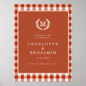 Brown Gingham Monogram Crest Wedding Welkom Poster (Voorkant)