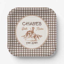 Brown Gingham Rodeo Party Paper Plates Papieren Bordje