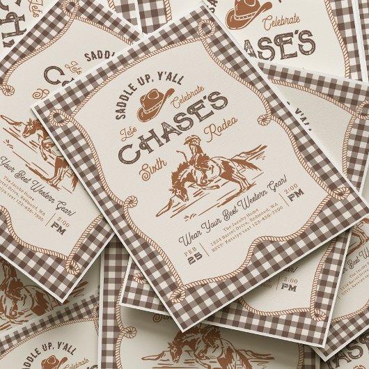 Brown Gingham Rope Rodeo Invitation