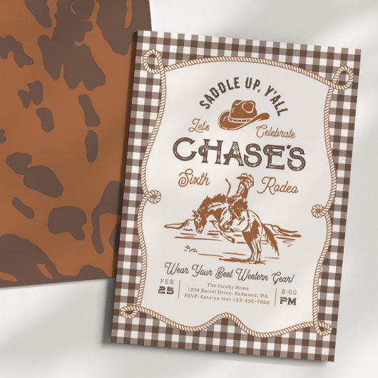 Brown Gingham Rope Rodeo Invitation